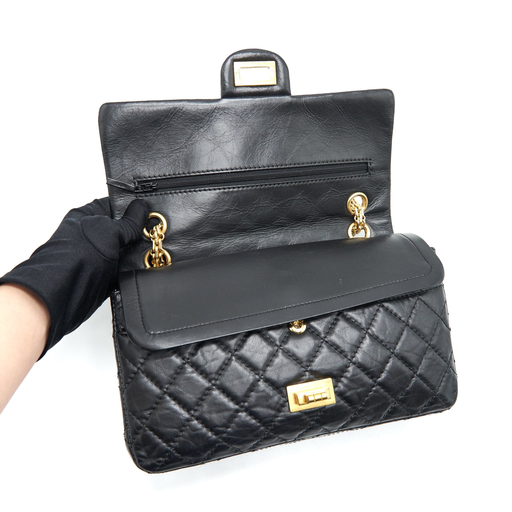 Chanel 2.55 Reissue Small Flap Bag Aged Calfskin in Black