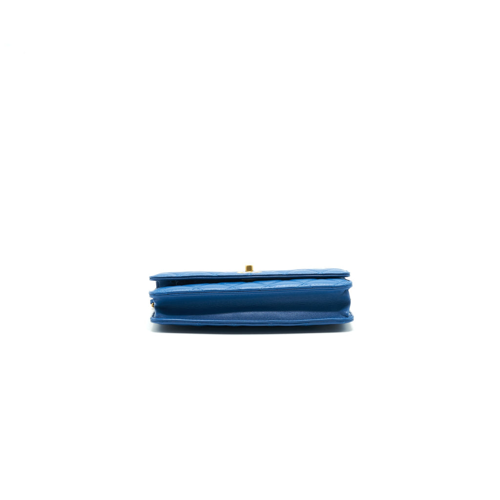 Chanel Lambskin Quilted CC Pearl Crush Wallet On Chain Blue with