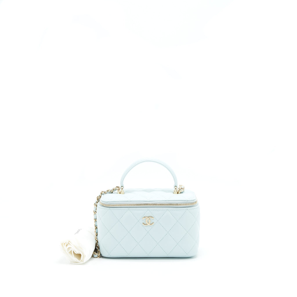 Chanel 21K Rectangular Top handle Vanity with Chain Baby Blue L