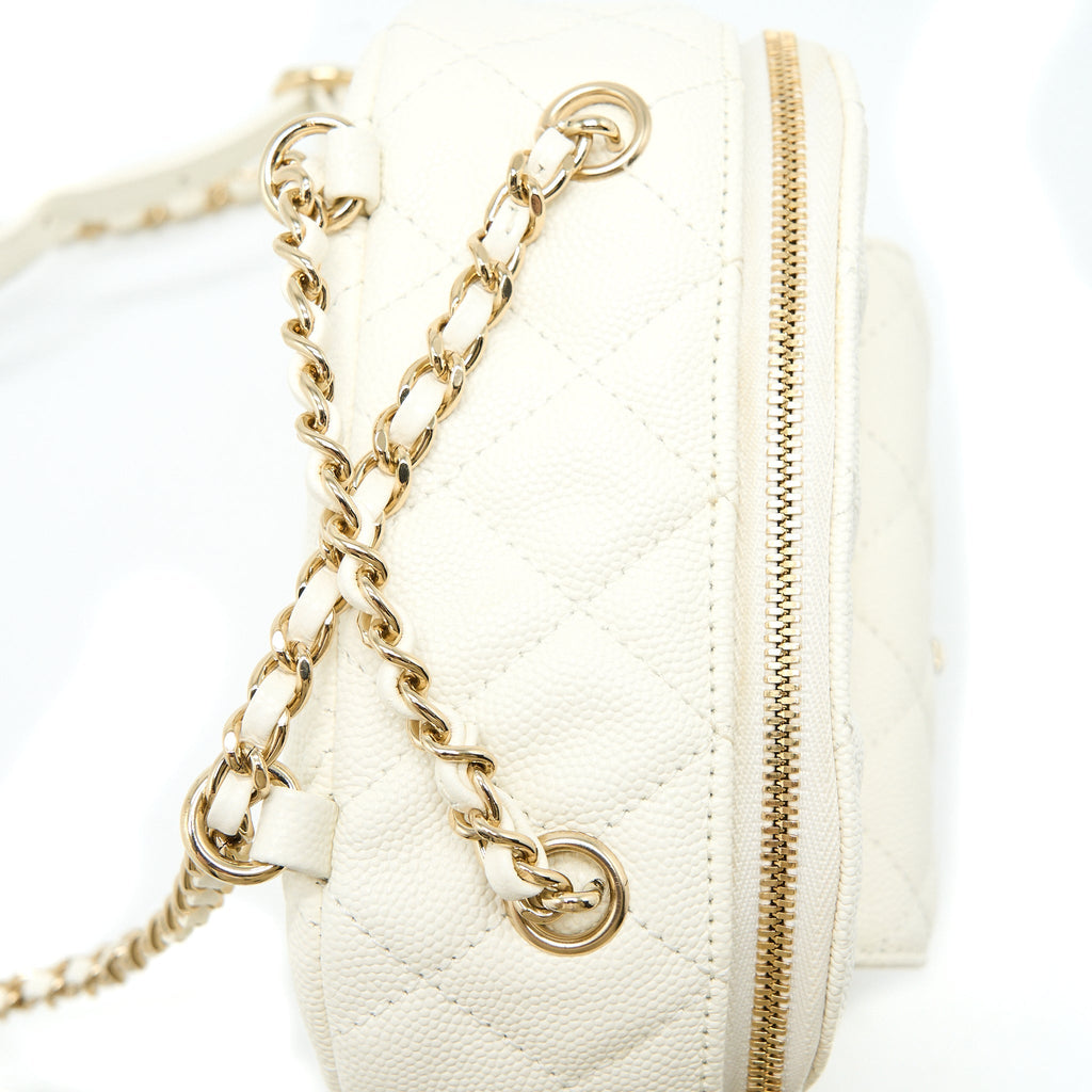Chanel Quilted Mini CC Day Backpack Caviar White L