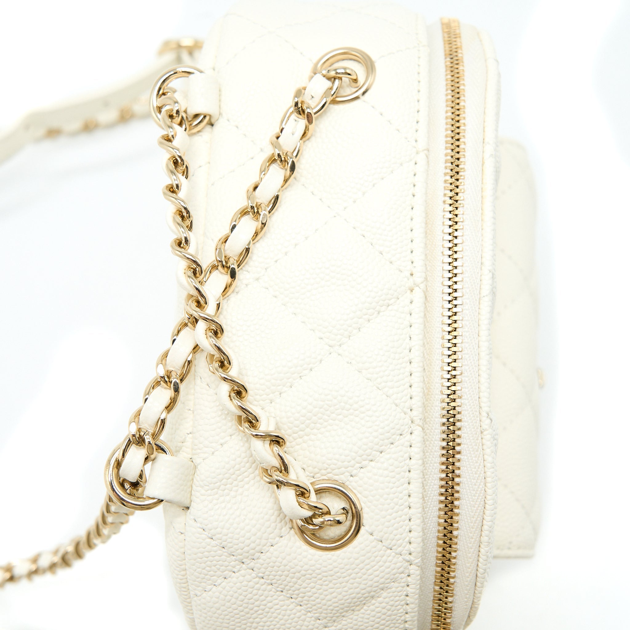 Chanel Quilted Mini CC Day Backpack Caviar White L