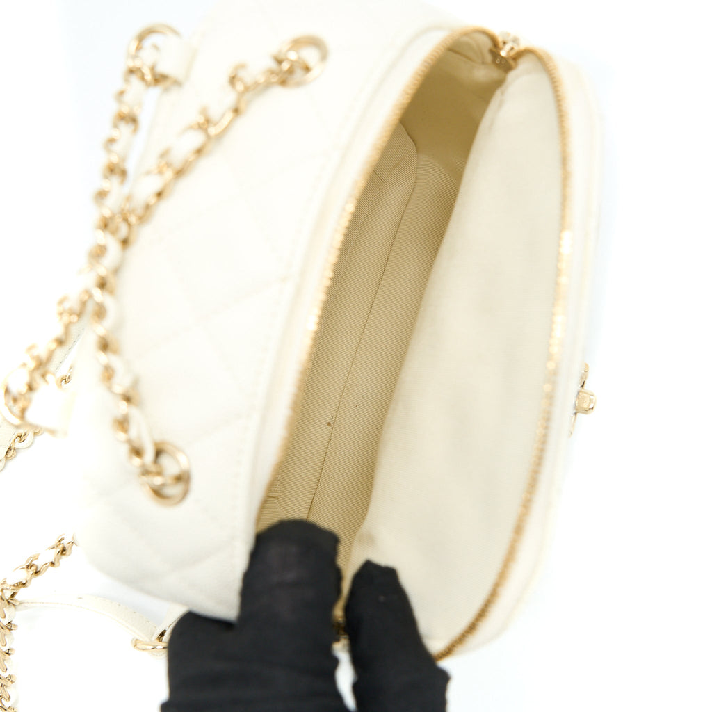 Chanel Quilted Mini CC Day Backpack Caviar White L