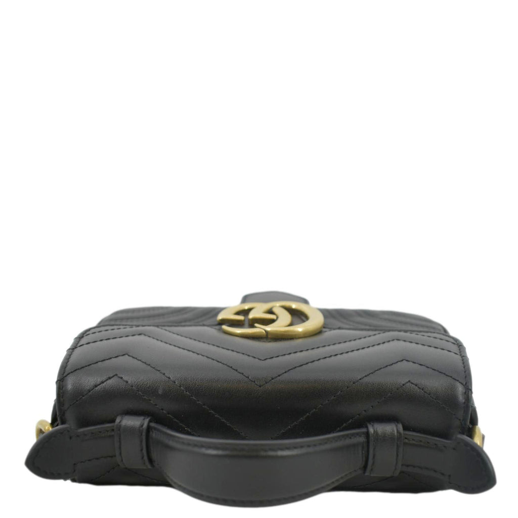 GUCCI GG Marmont Leather Top Handle Crossbody Bag Black 547260