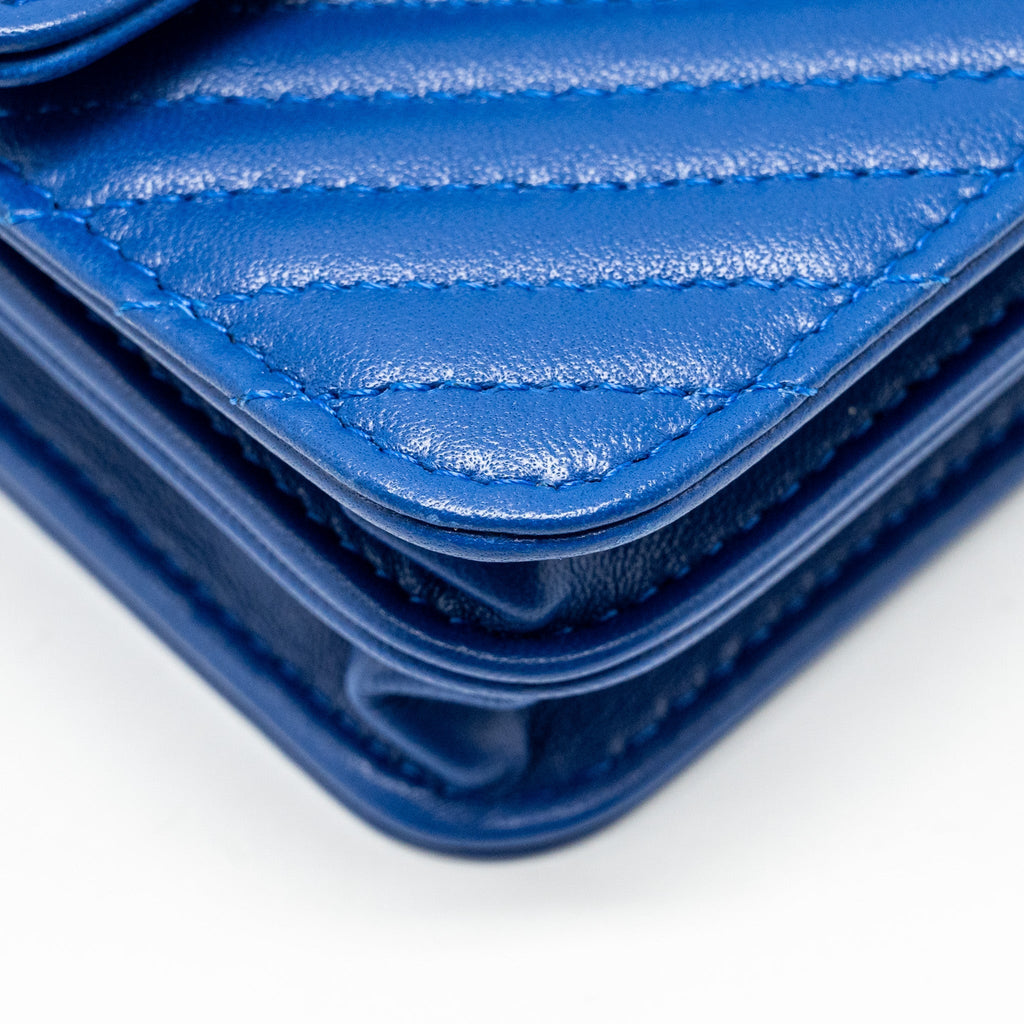 Chanel Boy Clutch with Chain  Chervon Lambskin Blue