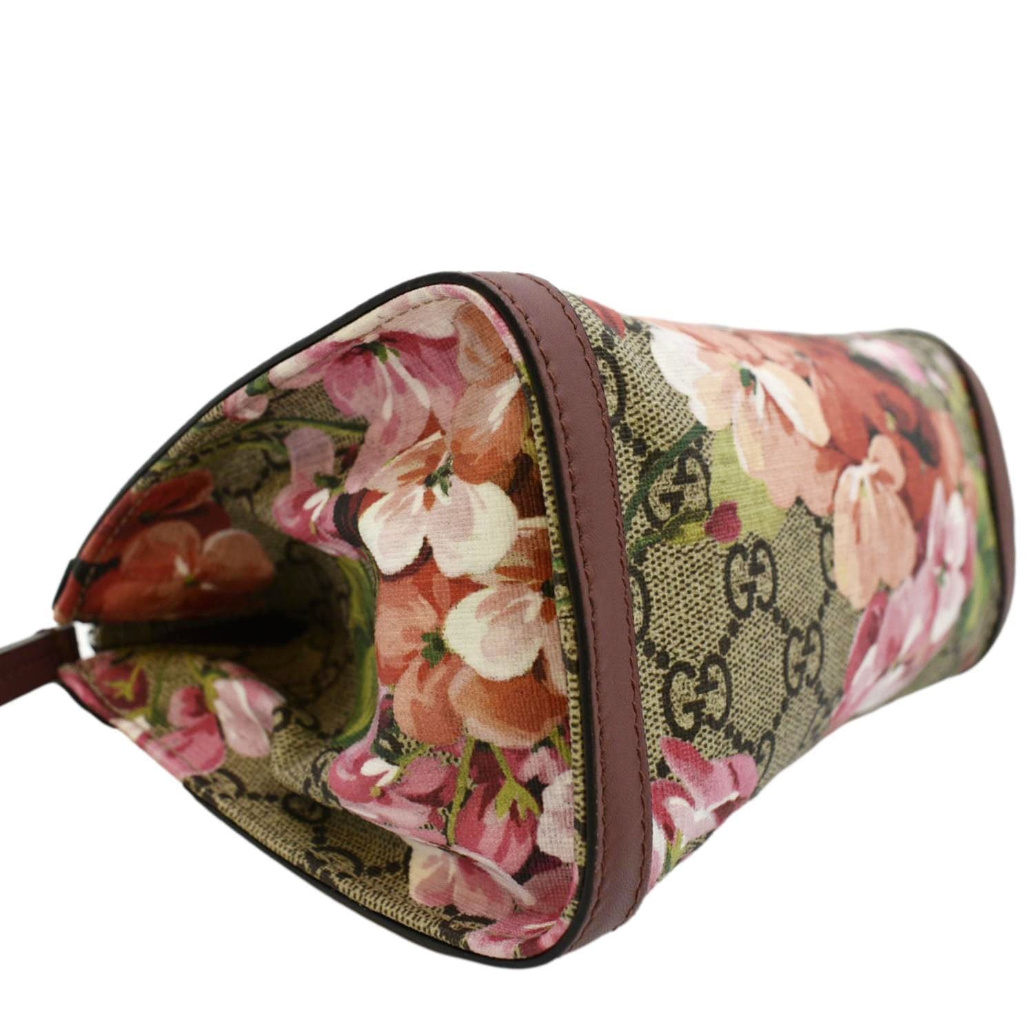 GUCCI GG Blooms Small Monogram Canvas Cosmetic Case Dry Rose 475898
