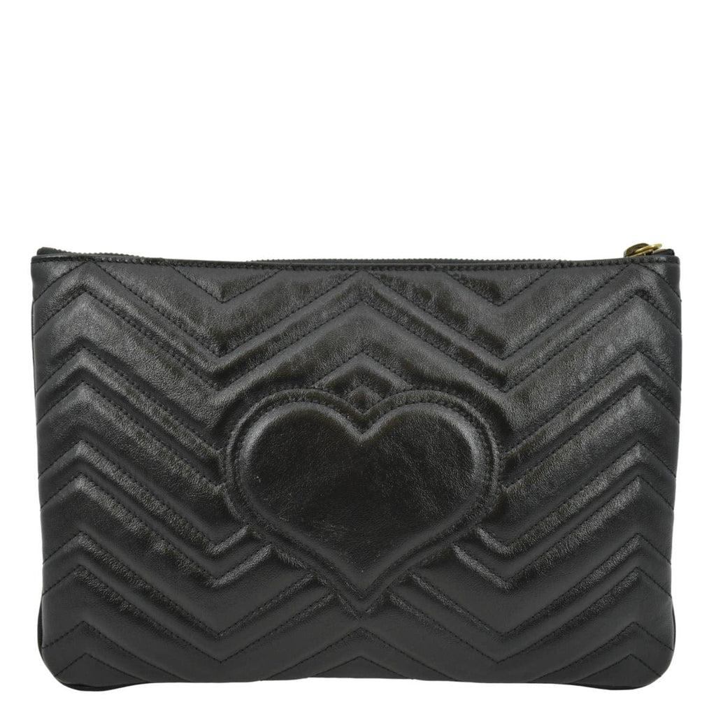 GUCCI GG Marmont Matelasse Chevron Leather Pouch Black 525541