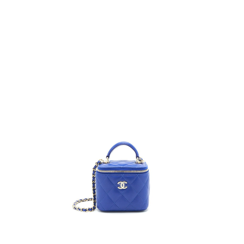 Chanel 21K mini Top handle Vanity with Chain Blue L