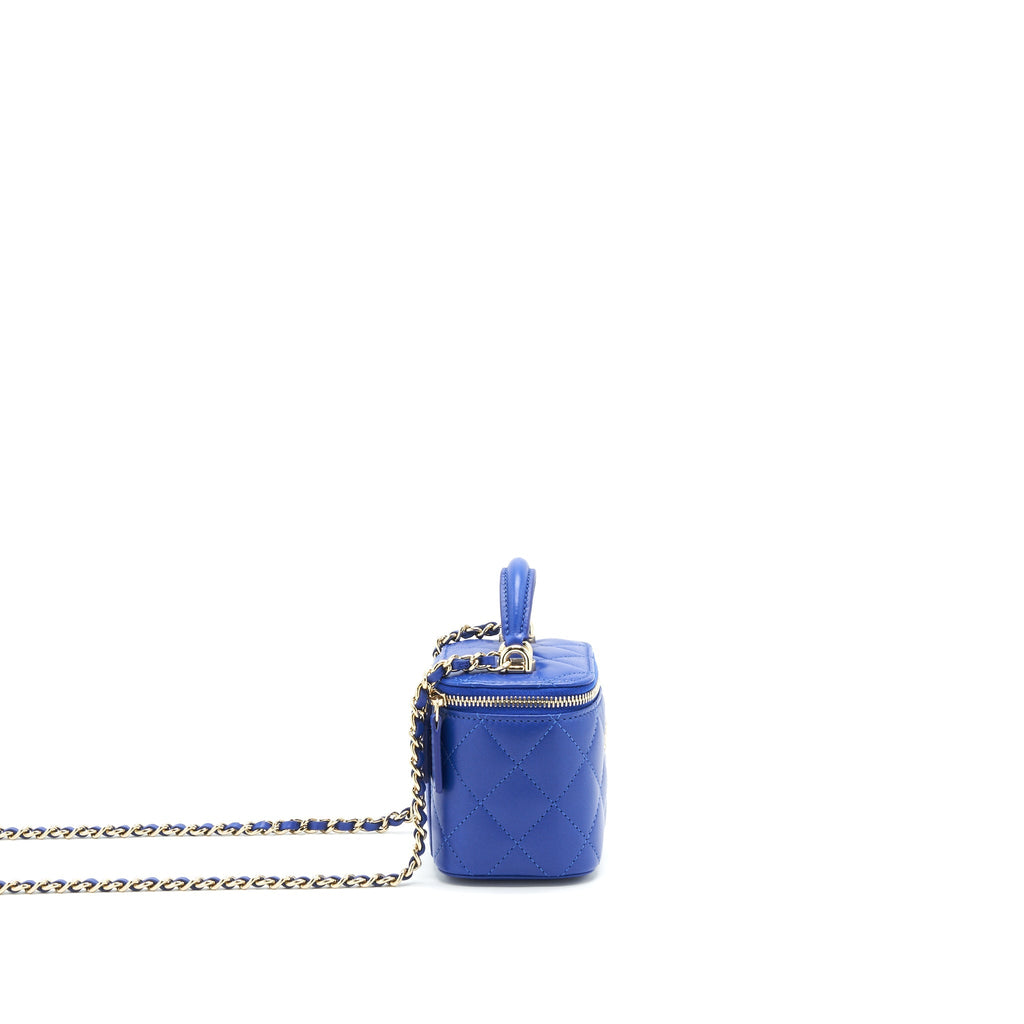 Chanel 21K mini Top handle Vanity with Chain Blue L