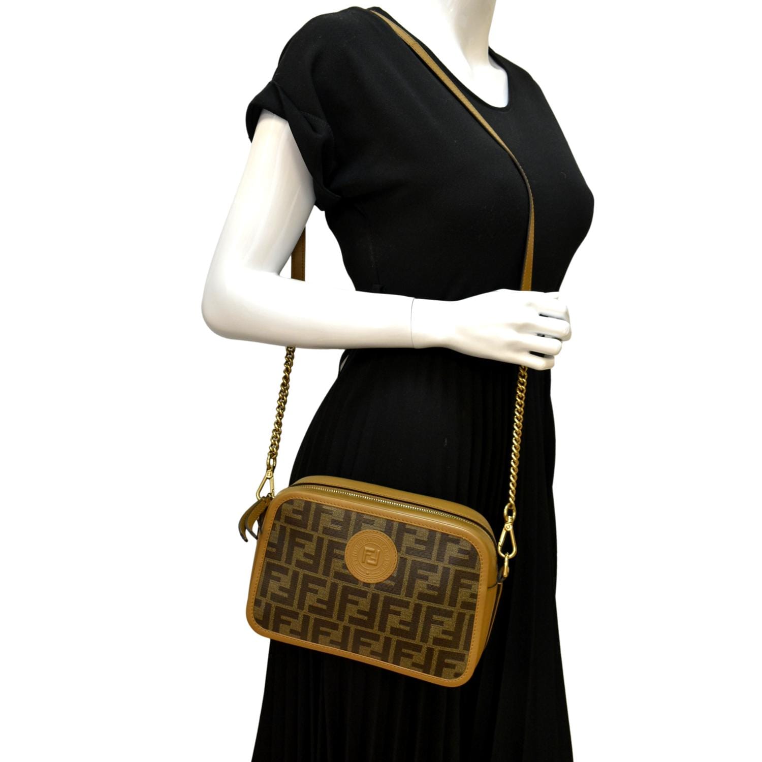 FENDI FF Fabric Crossbody Camera Bag Tan