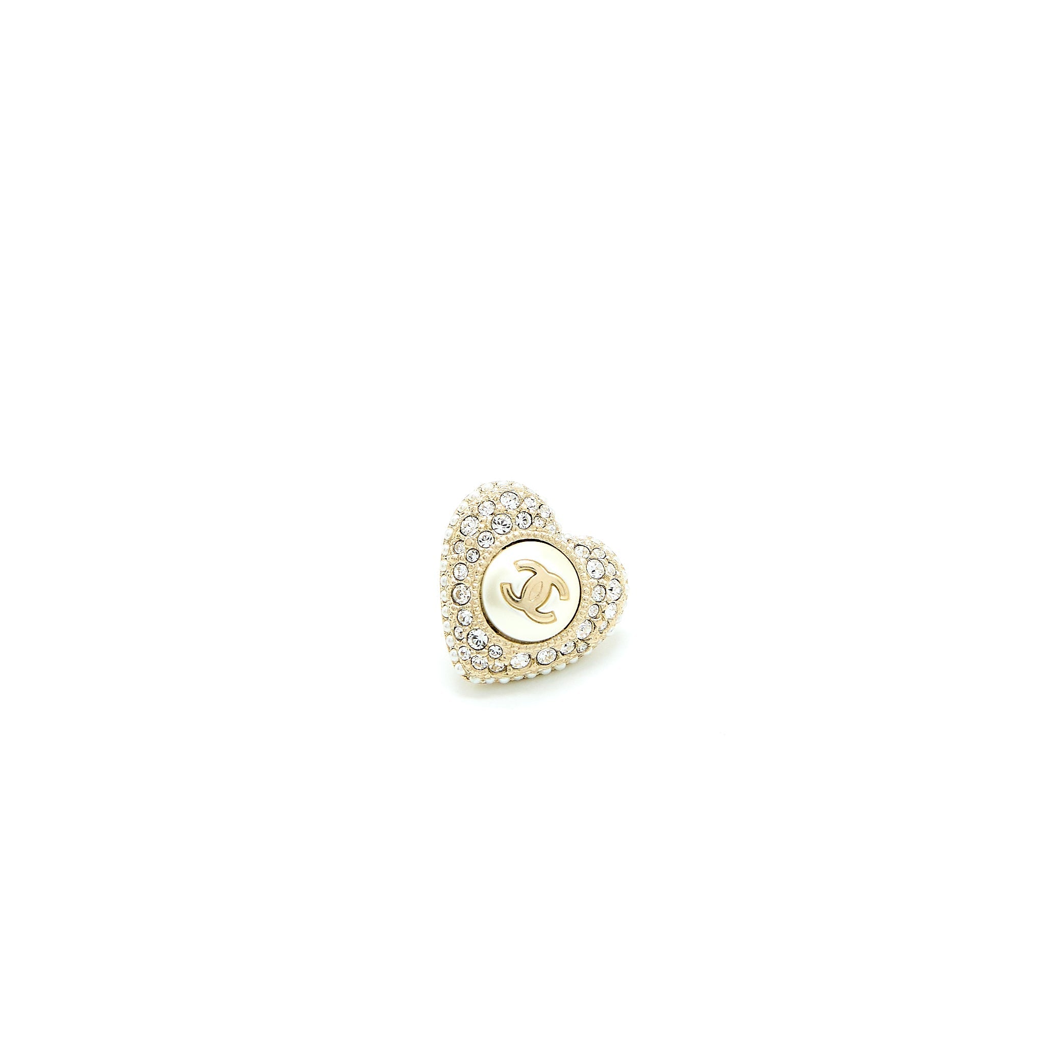 Chanel Heart With CC Logo Crystal Earrings Light Gold Tone
