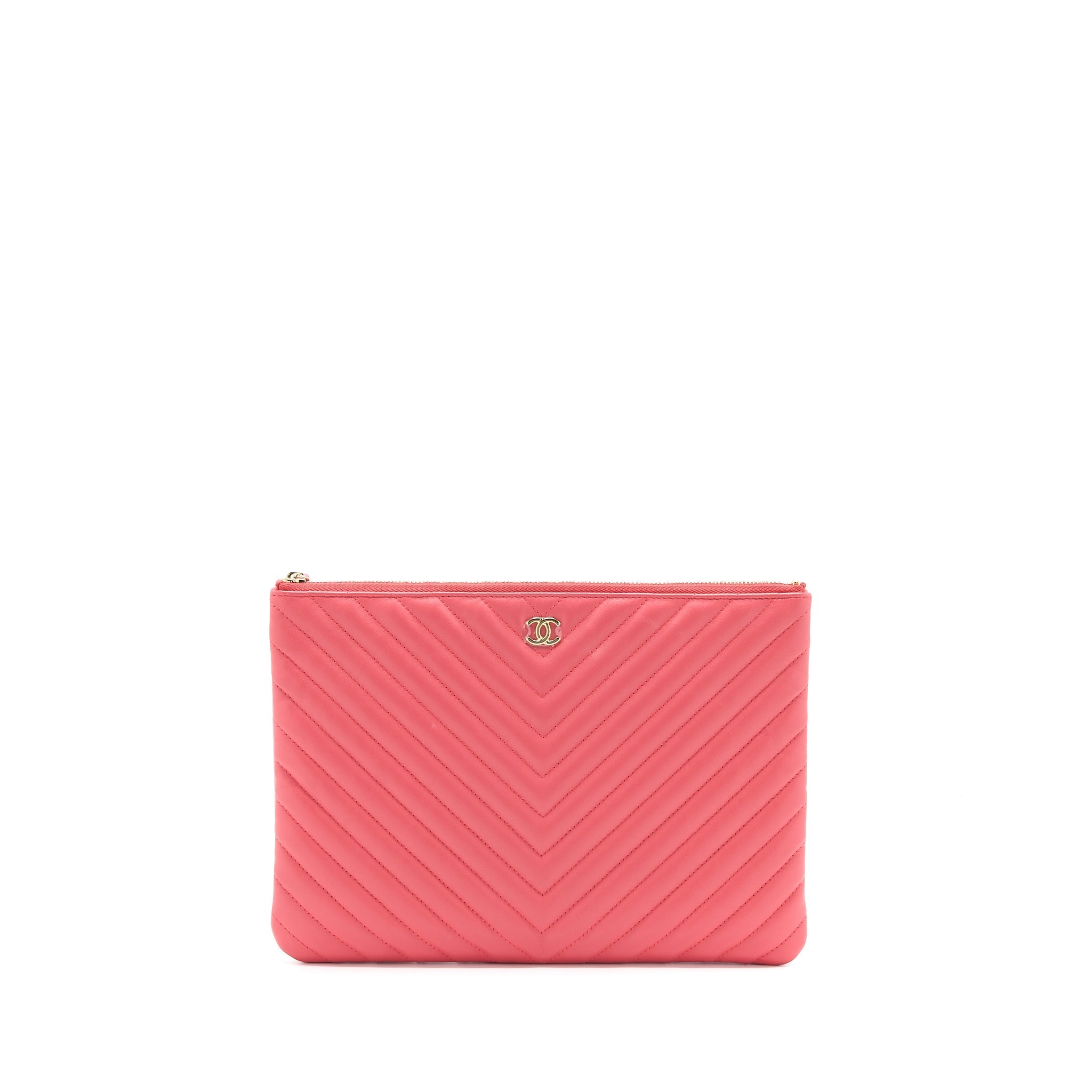 Chanel Chevron Clutch Lambskin Pink L