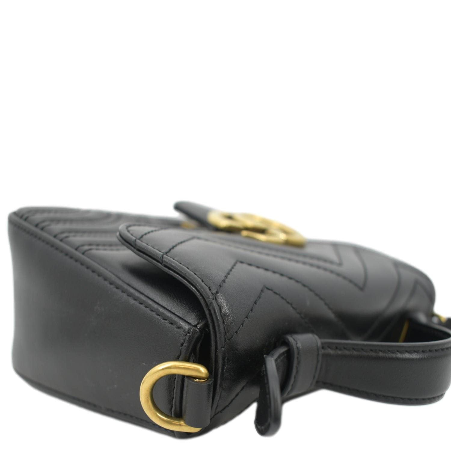 GUCCI GG Marmont Leather Top Handle Crossbody Bag Black 547260
