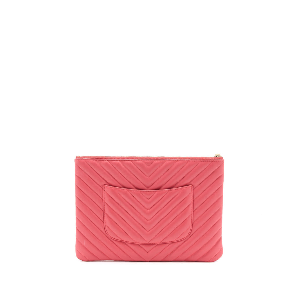 Chanel Chevron Clutch Lambskin Pink L