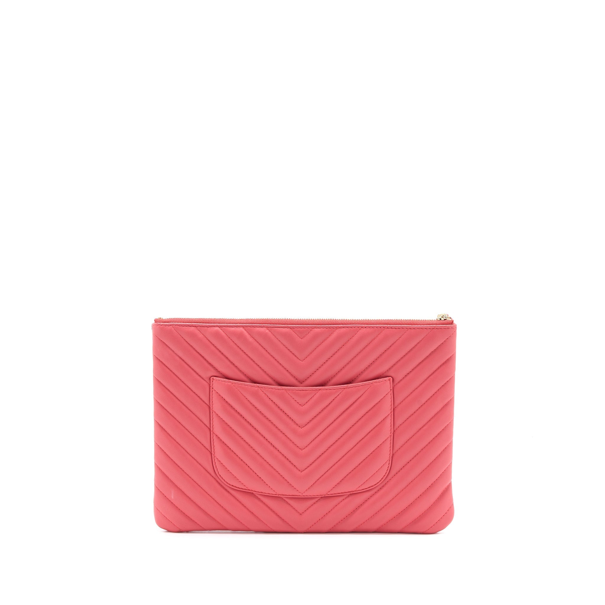 Chanel Chevron Clutch Lambskin Pink L