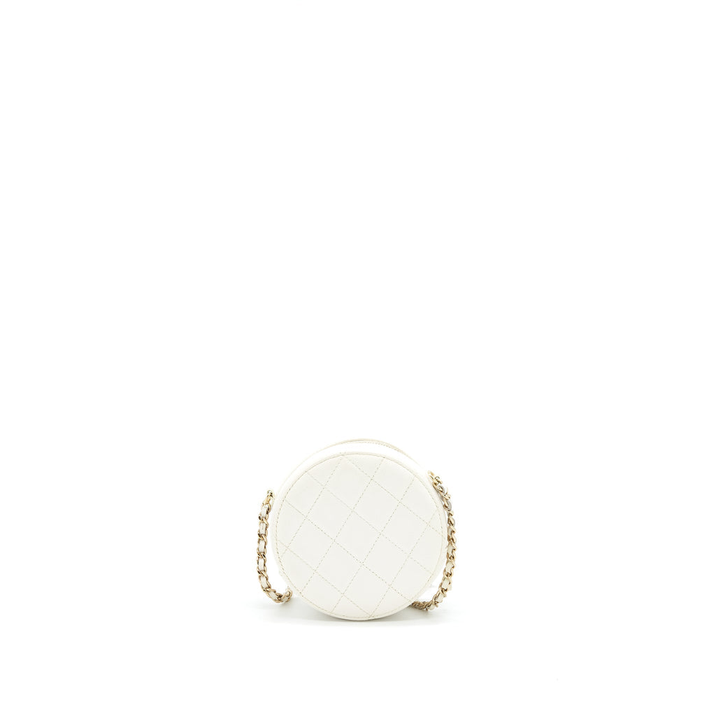 Chanel mini round Bag with Chain Caviar White L