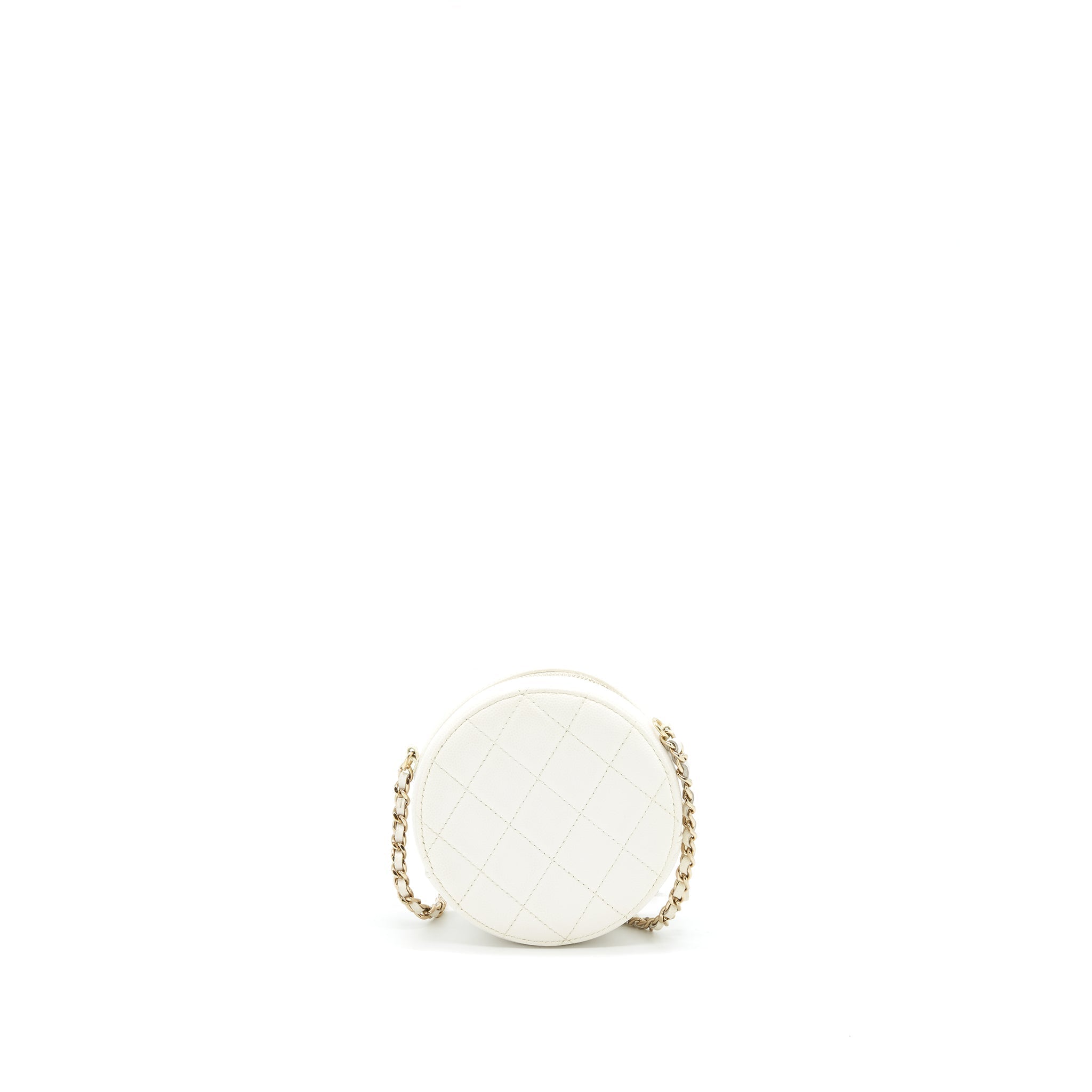 Chanel mini round Bag with Chain Caviar White L