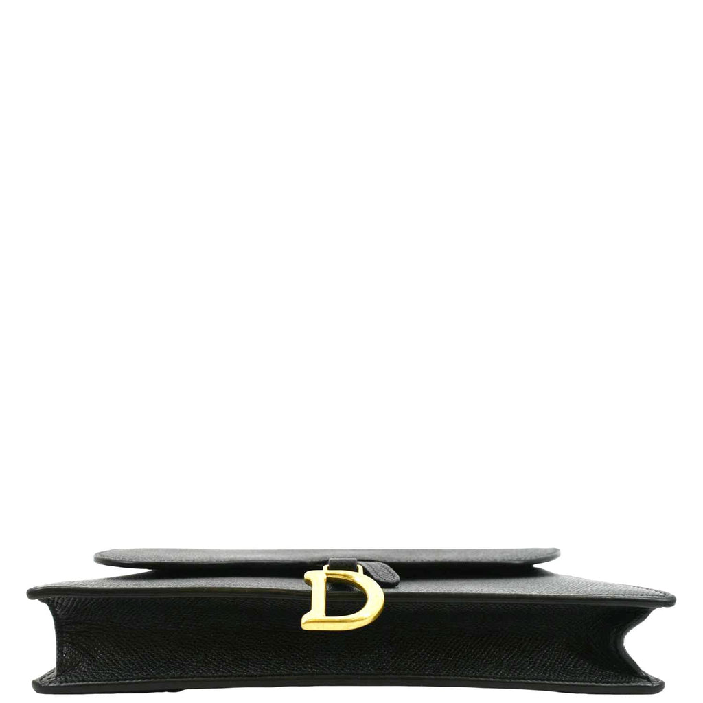 CHRISTIAN DIOR Long Saddle Leather Crossbody Chain Wallet Black