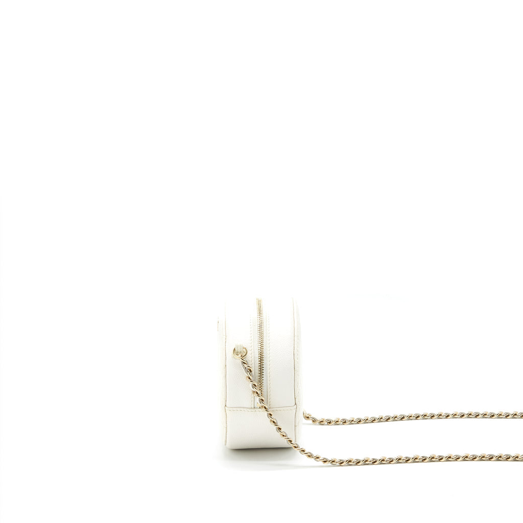 Chanel mini round Bag with Chain Caviar White L