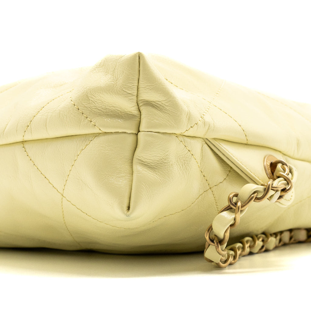 Chanel 23P Small 22 Backpack Shiny Calfskin Light Yellow Brushed (Microchip)