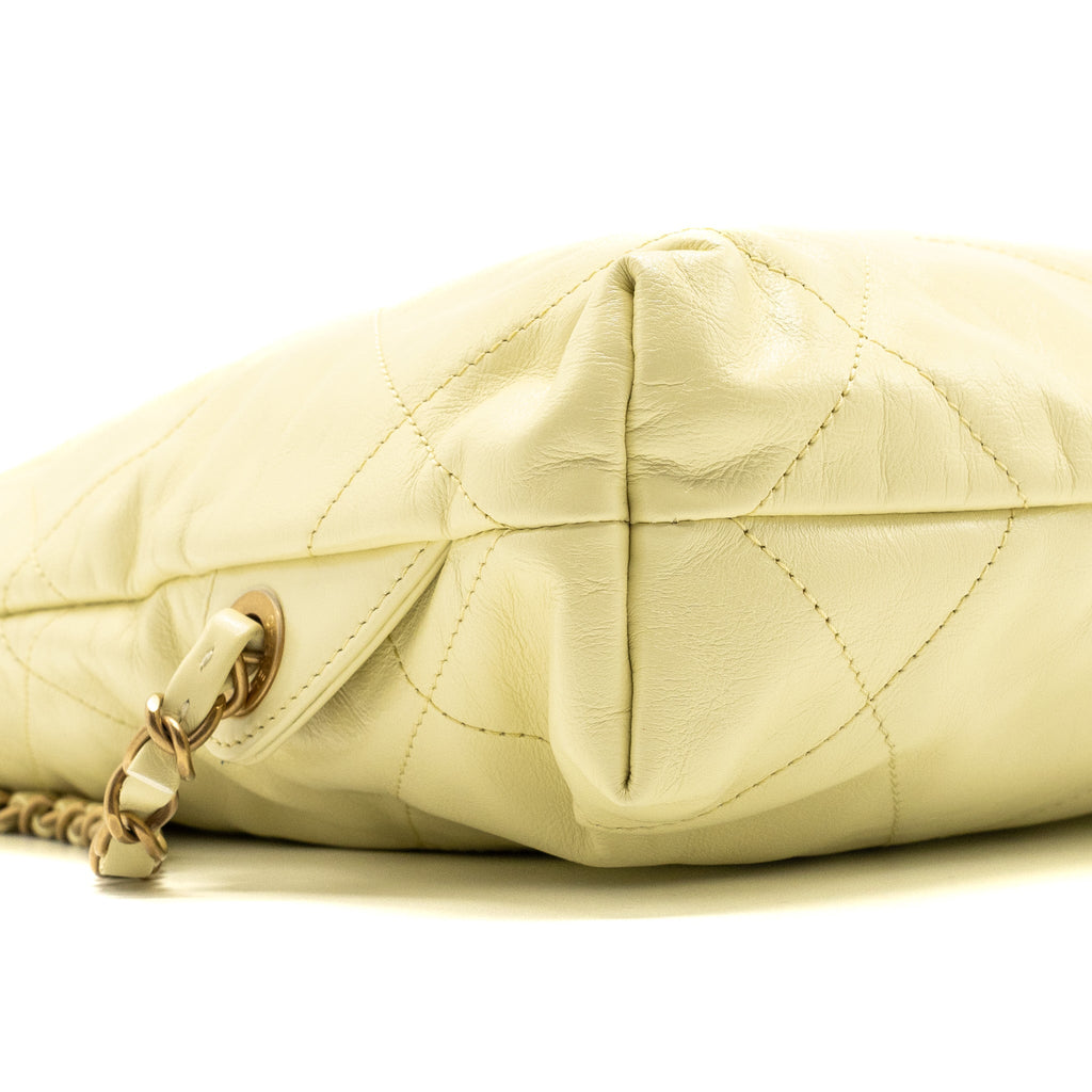Chanel 23P Small 22 Backpack Shiny Calfskin Light Yellow Brushed (Microchip)