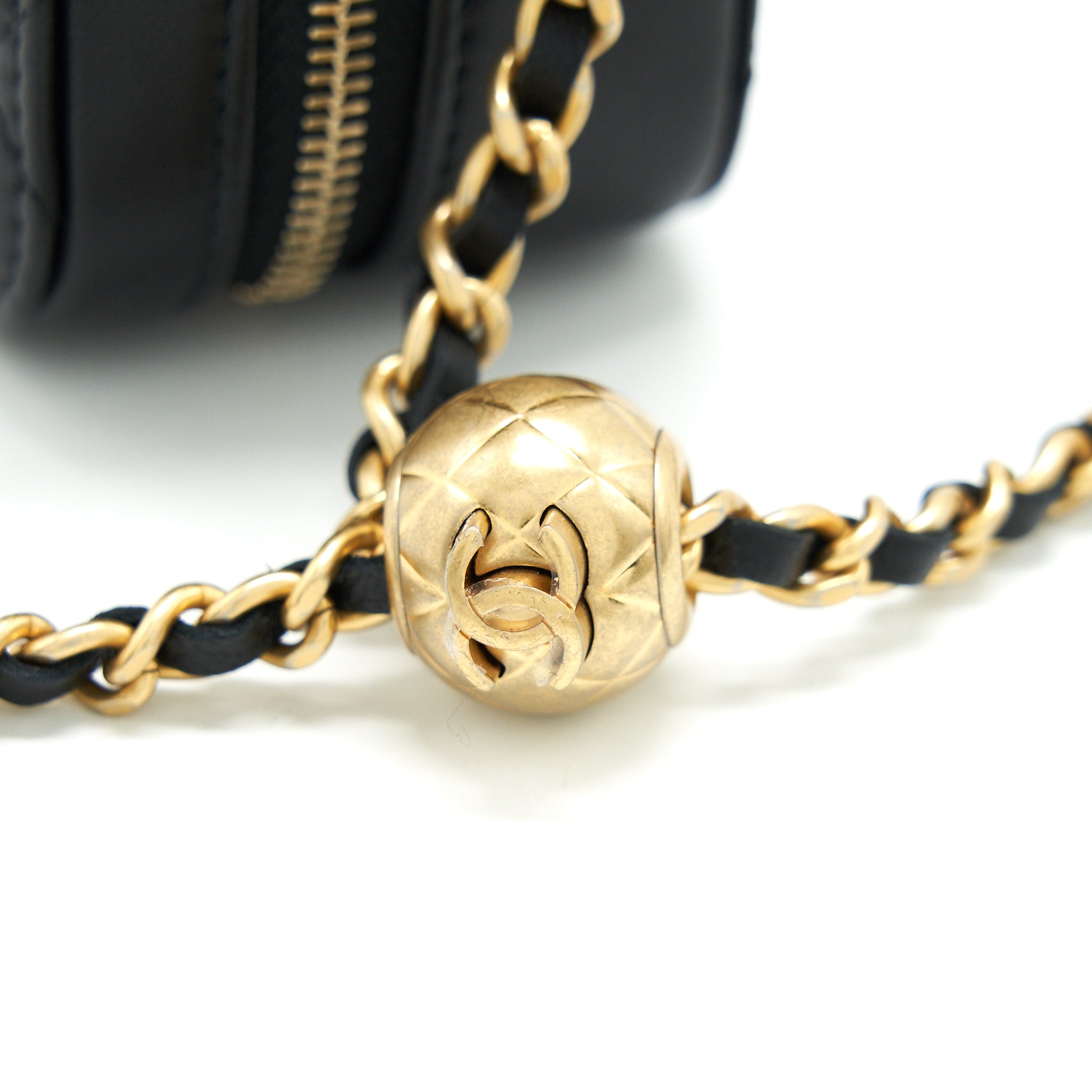 Chanel 22C Pearl Crush Mini Camera Case With Chain Black Lambskin