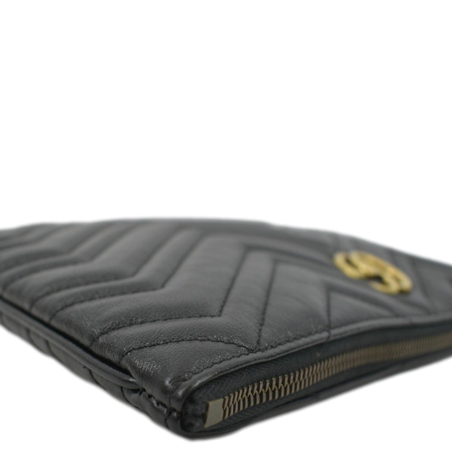 GUCCI GG Marmont Matelasse Chevron Leather Pouch Black 525541
