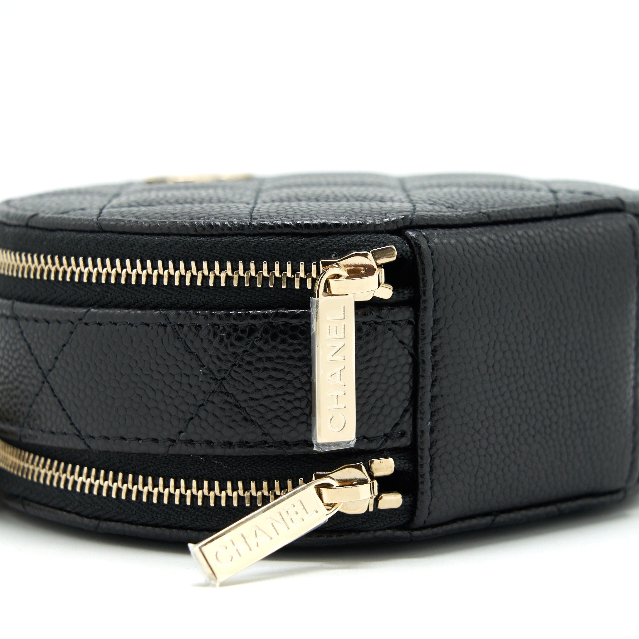 Chanel 22C Top Handle Mini Round Vanity On Chain Caviar Black L