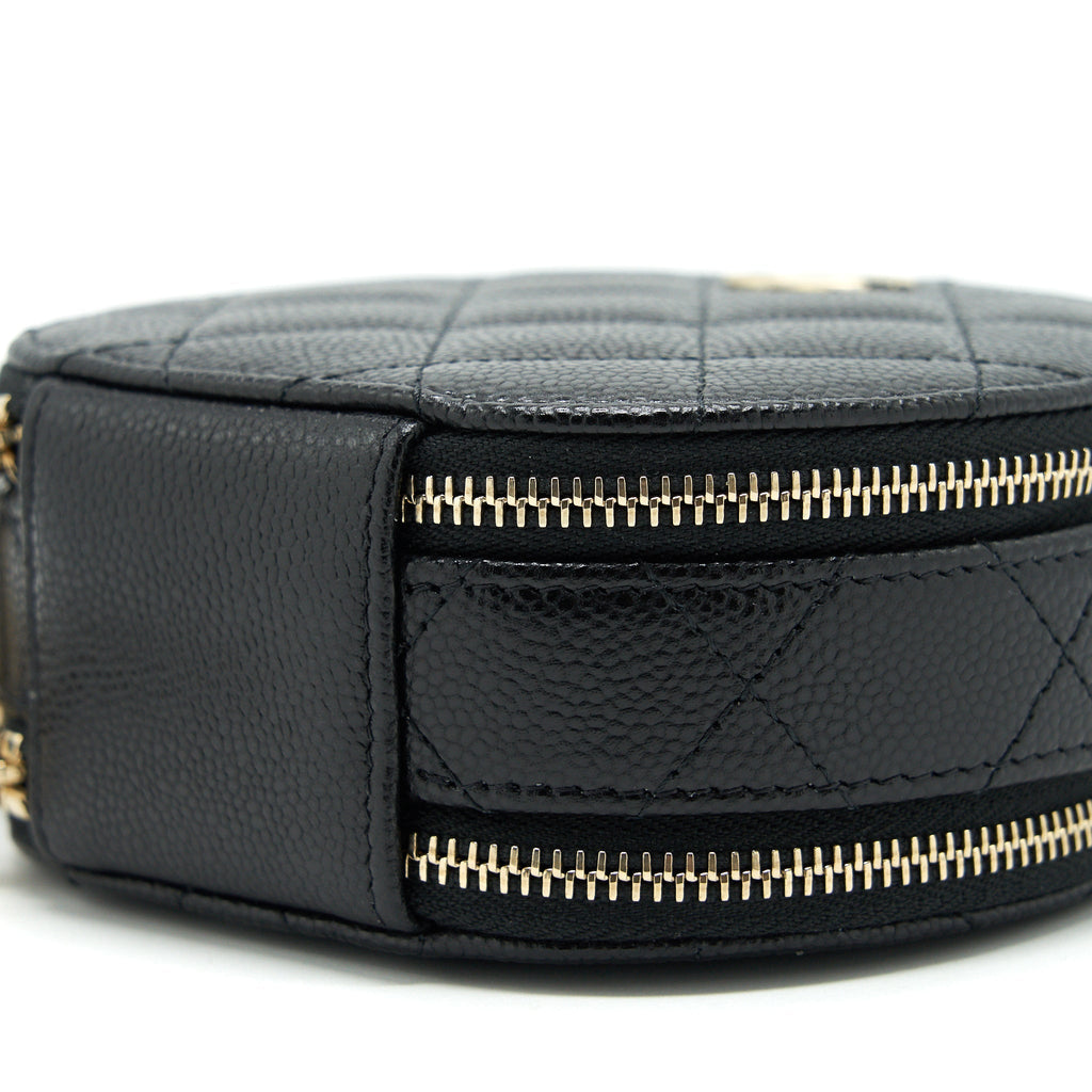 Chanel 22C Top Handle Round Vanity Black With Chain Caviar L