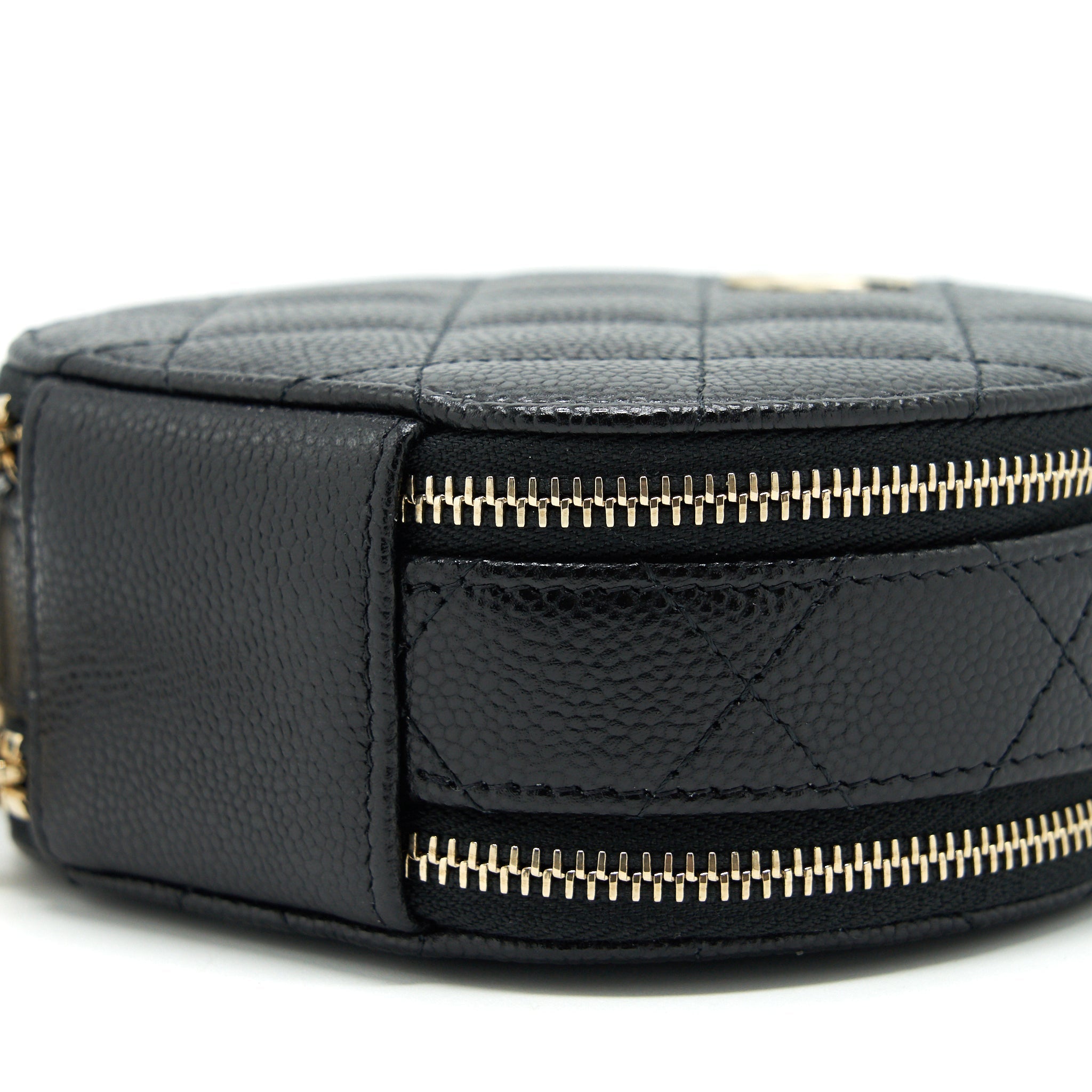 Chanel 22C Top Handle Round Vanity Black With Chain Caviar L