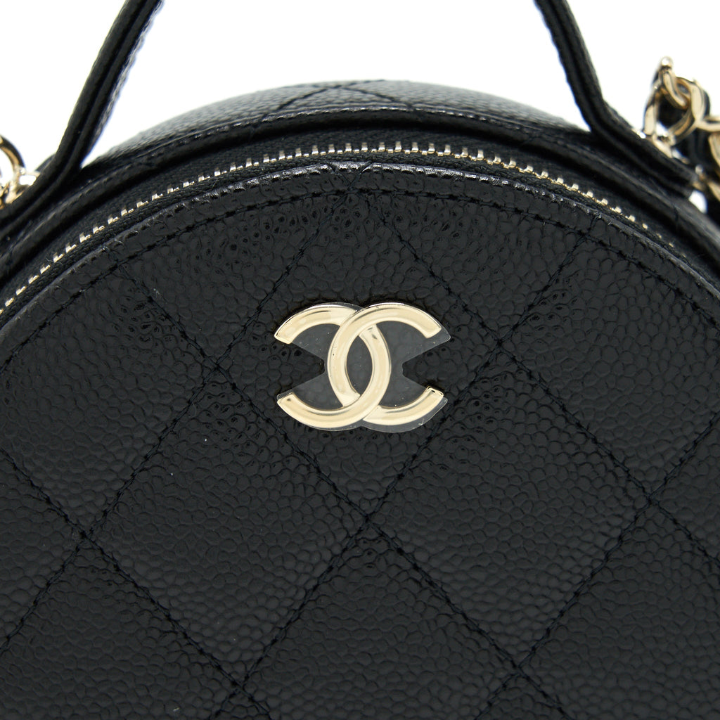 Chanel 22C Top Handle Mini Round Vanity On Chain Caviar Black L