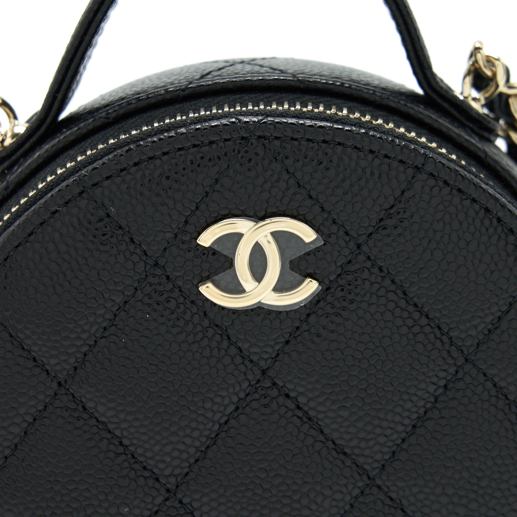 Chanel 22C Top Handle Mini Round Vanity On Chain Caviar Black L
