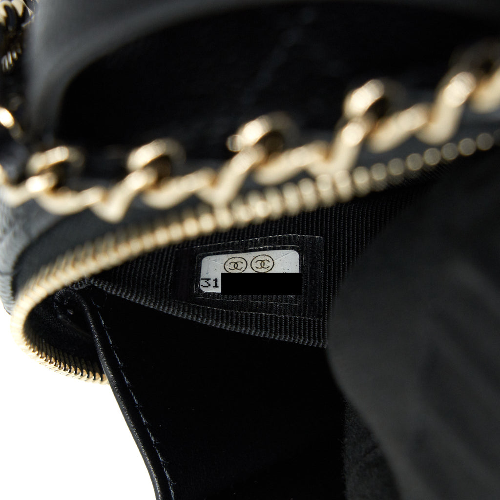 Chanel 22C Top Handle Round Vanity Black With Chain Caviar L