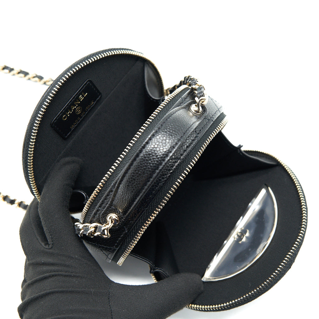 Chanel 22C Top Handle Round Vanity Black With Chain Caviar L