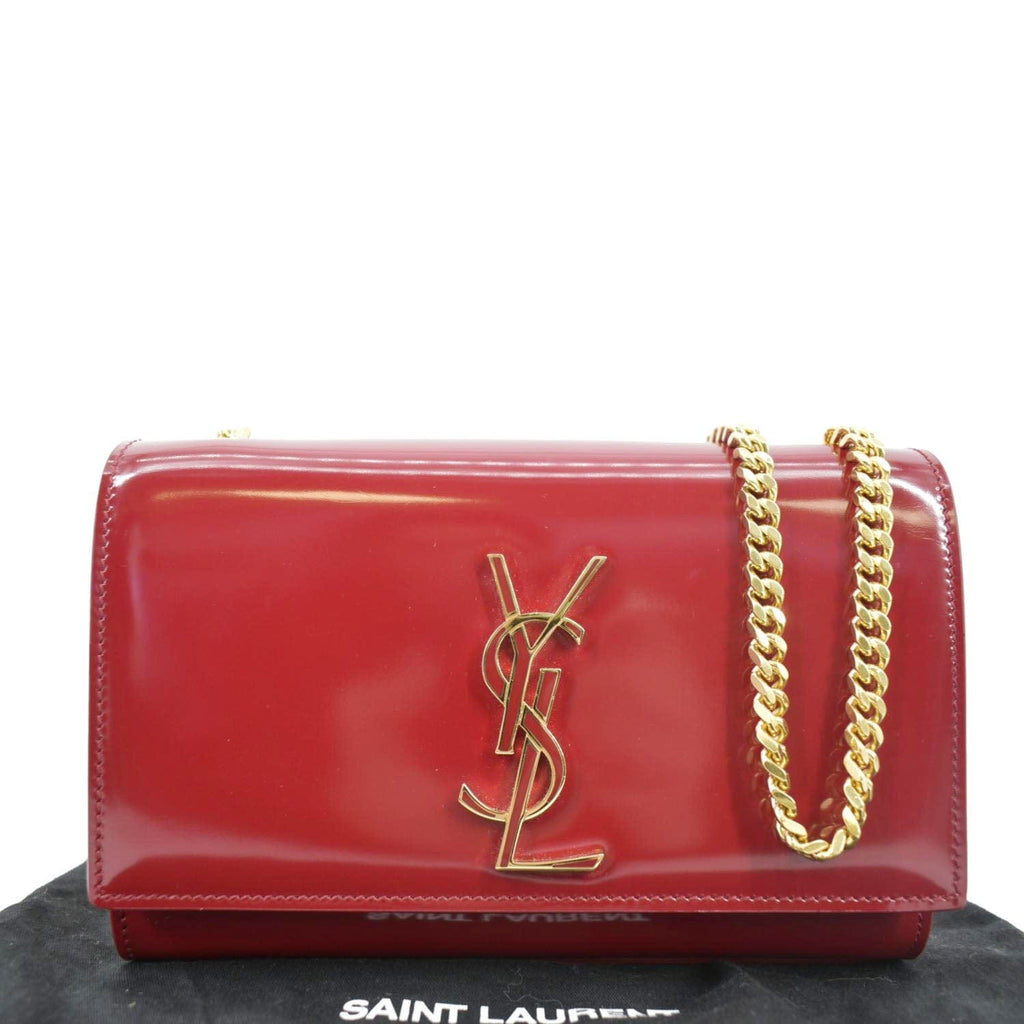 YVES SAINT LAURENT Kate Leather Chain Clutch Crossbody Bag Red