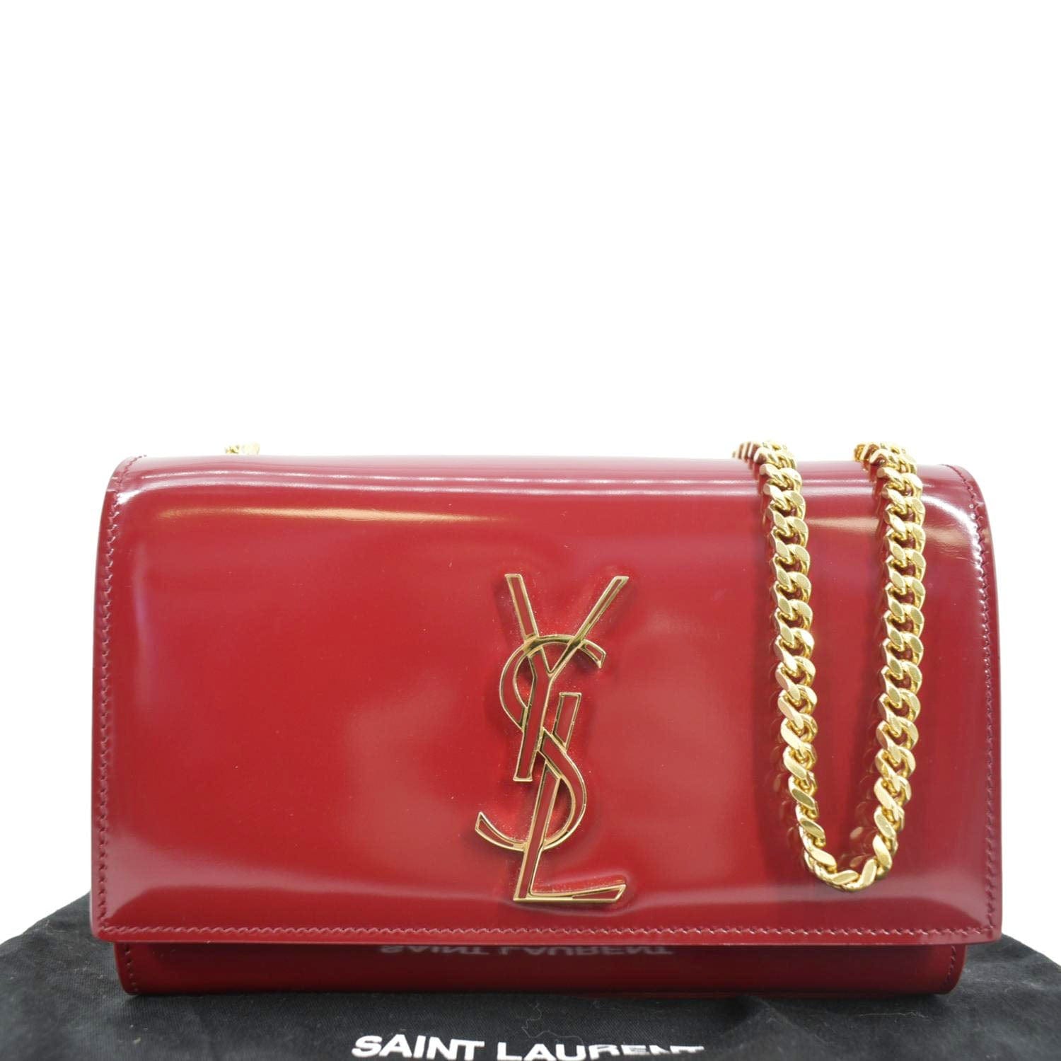 YVES SAINT LAURENT Kate Leather Chain Clutch Crossbody Bag Red