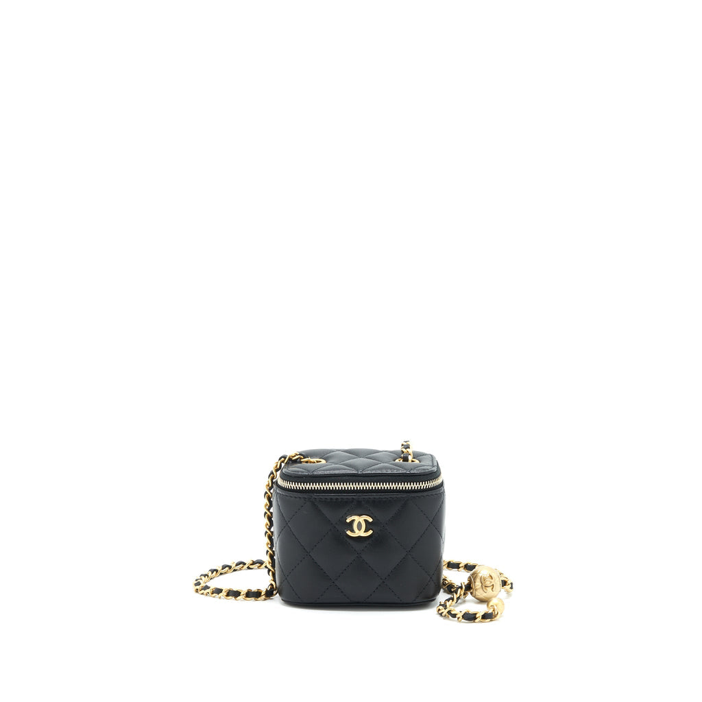 Chanel 22C Pearl Crush Mini Vanity With Chain Lambskin Black