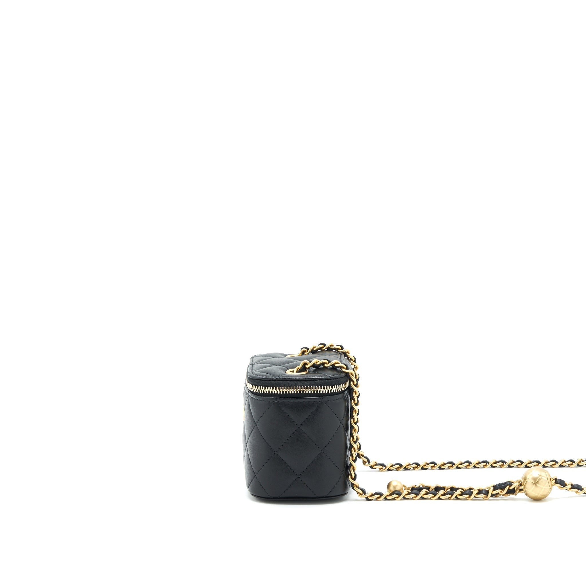 Chanel 22C Pearl Crush Mini Vanity With Chain Lambskin Black