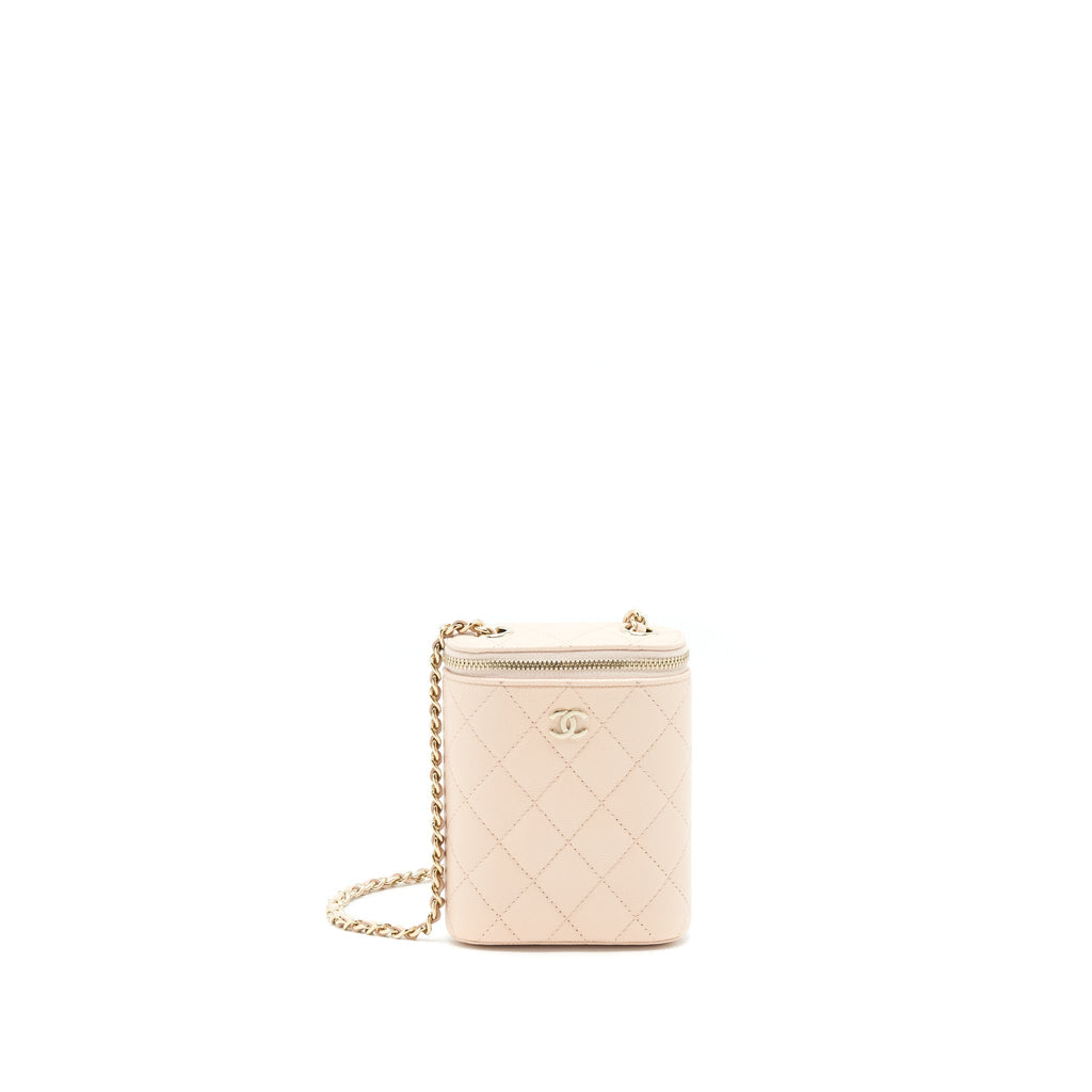 Chanel 22C Light Beige Caviar Vertical Vanity With Chain L