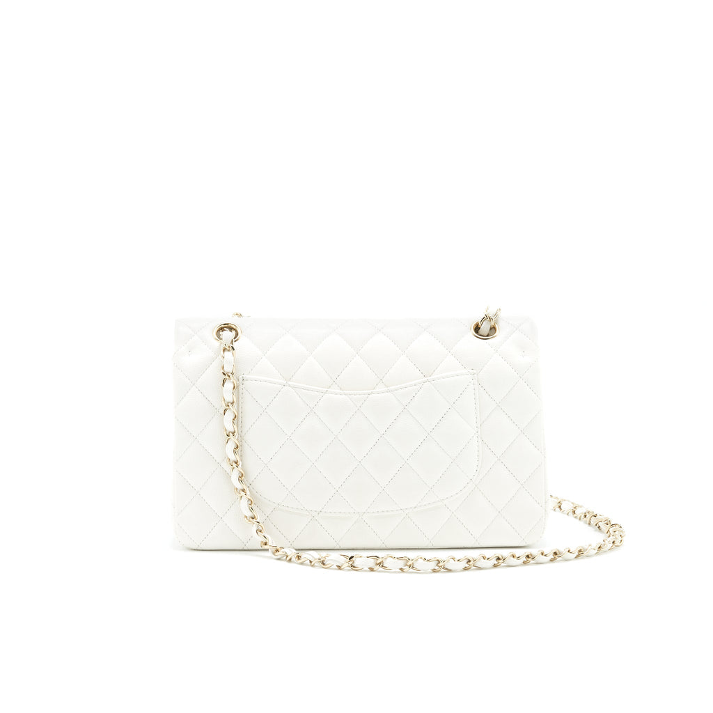 Chanel Medium Classic Double flap Bag Caviar White with L