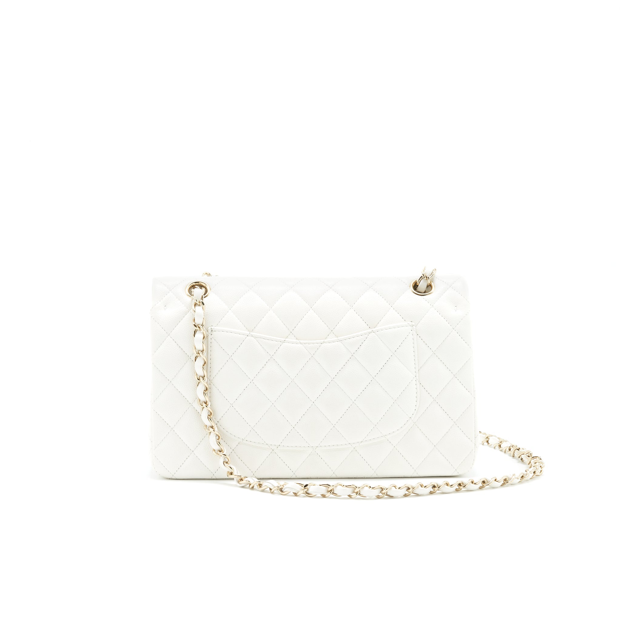 Chanel Medium Classic Double flap Bag Caviar White with L