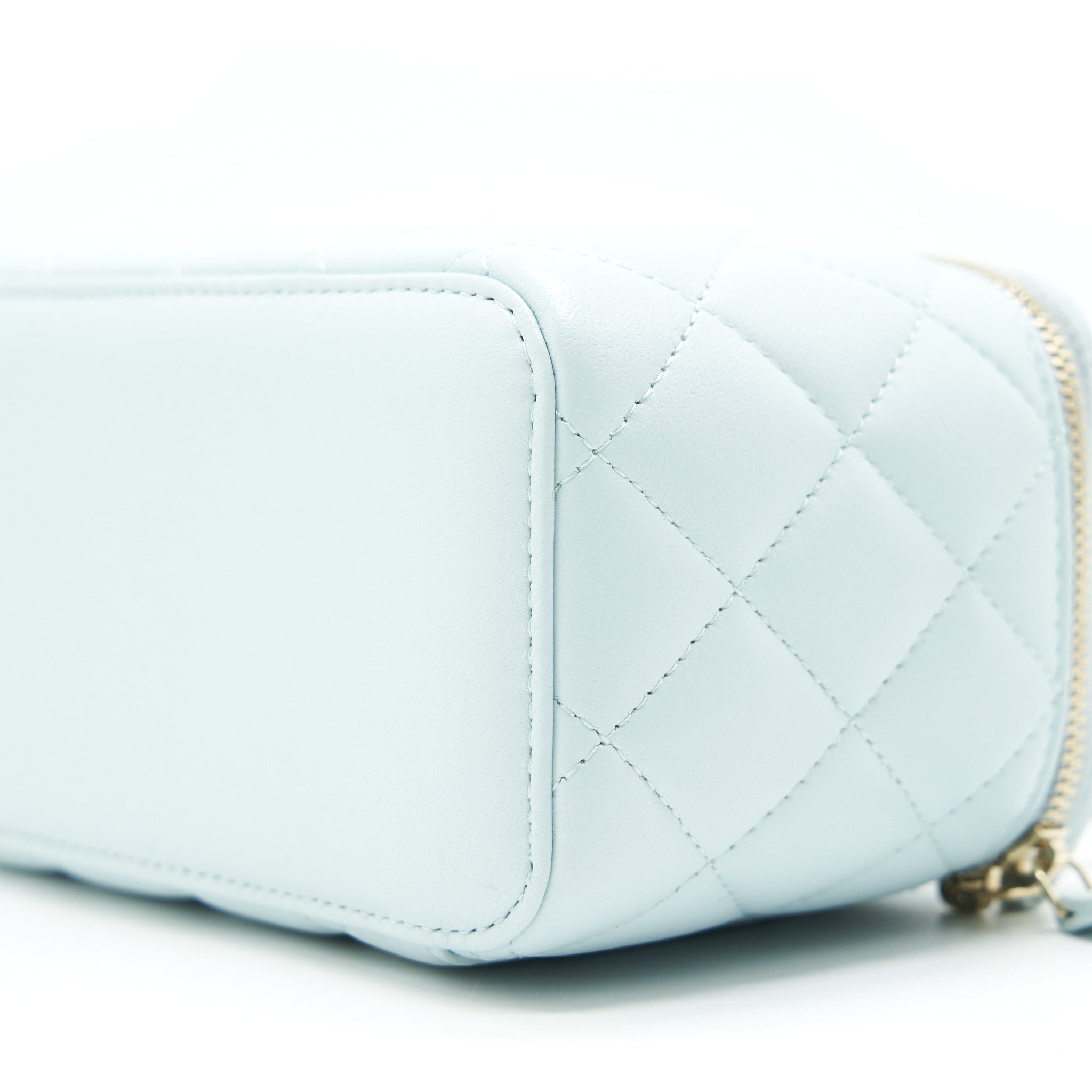 Chanel 21K Rectangular Top handle Vanity with Chain Baby Blue L