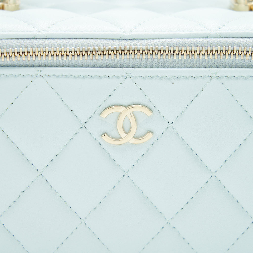 Chanel 21K Rectangular Top handle Vanity with Chain Baby Blue L