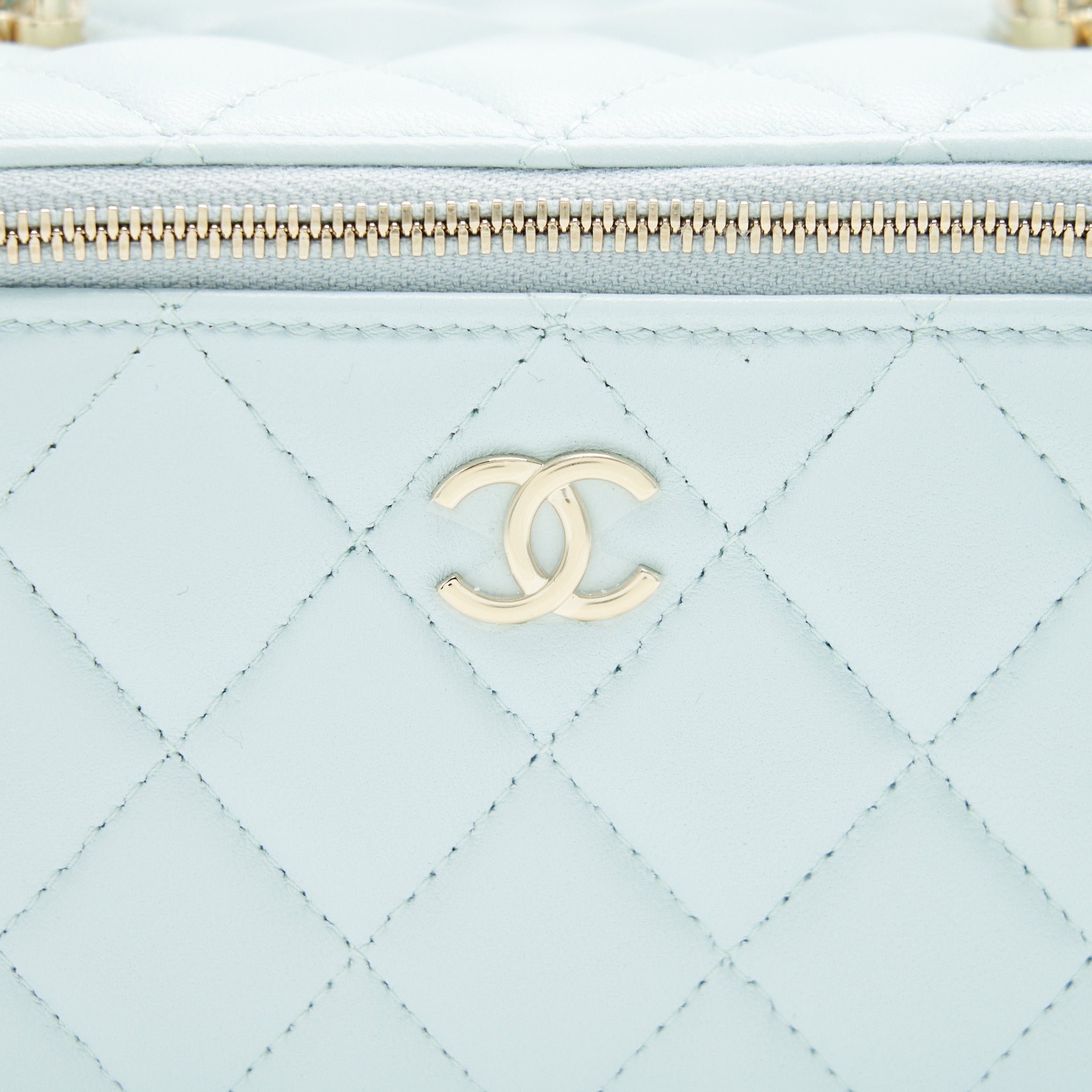 Chanel 21K Rectangular Top handle Vanity with Chain Baby Blue L
