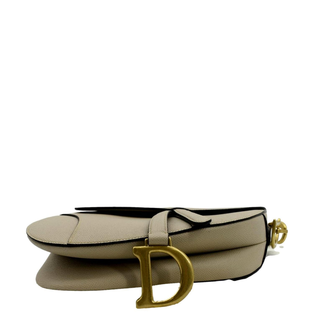 CHRISTIAN DIOR Saddle Grained Calfskin Leather Shoulder Bag Beige