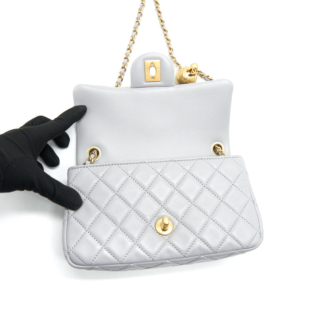 Chanel 21B pearl Crush Mini Rectangular Flap Bag Grey