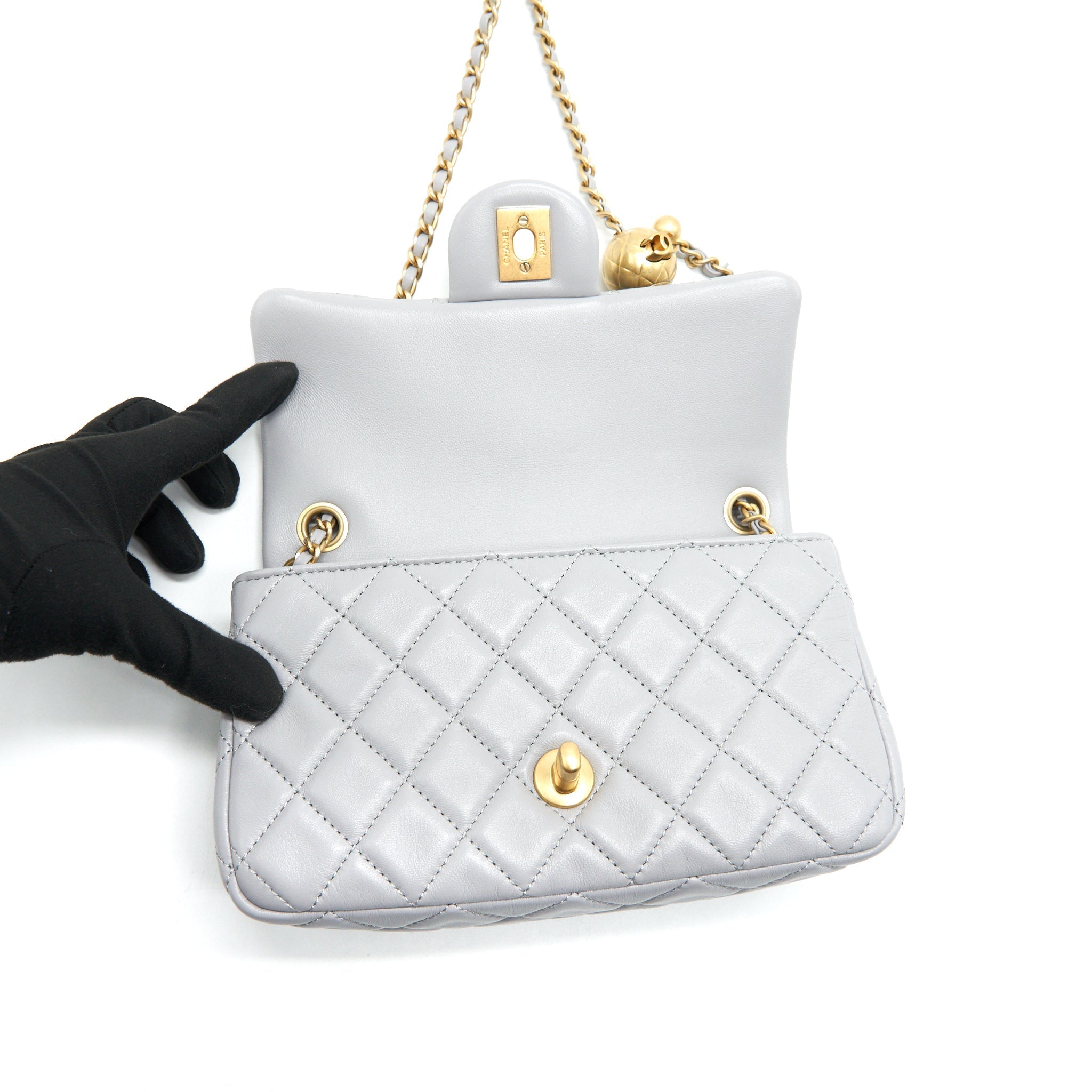 Chanel 21B pearl Crush Mini Rectangular Flap Bag Grey
