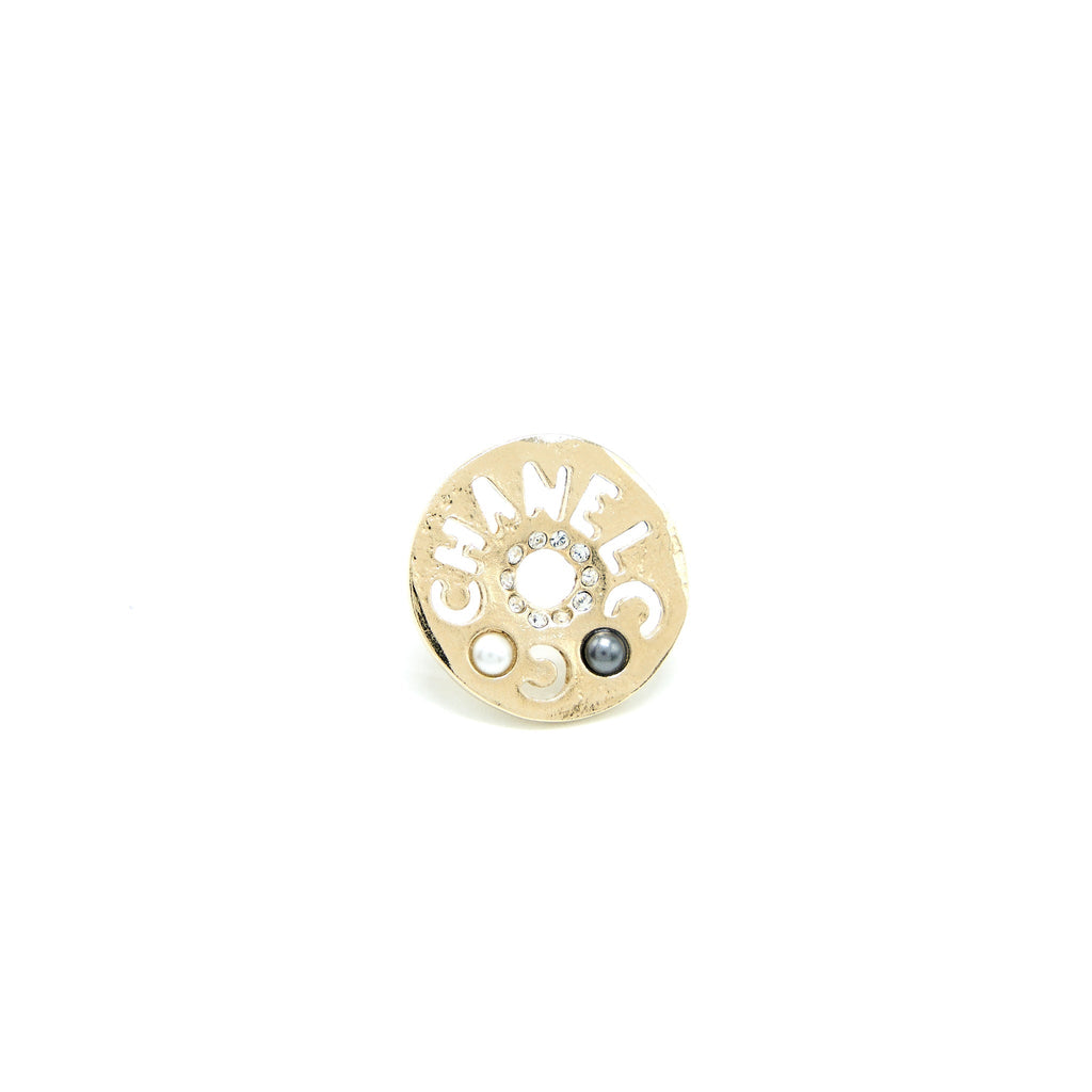 Chanel Round Letters Earrings Crystal Pearl L