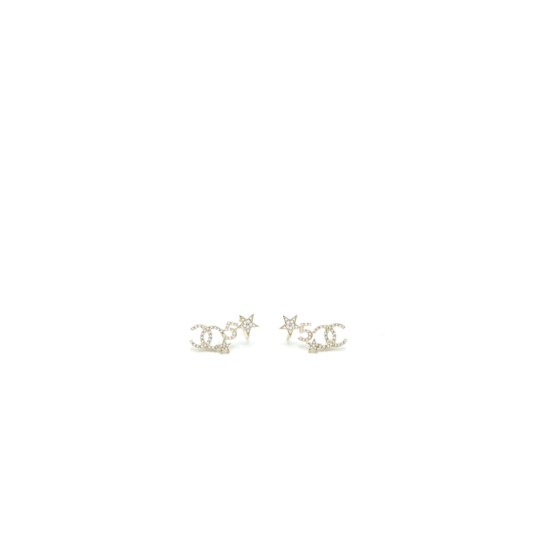 Chanel CC Logo No.5 Star Earrings Crystal Light Gold Tone