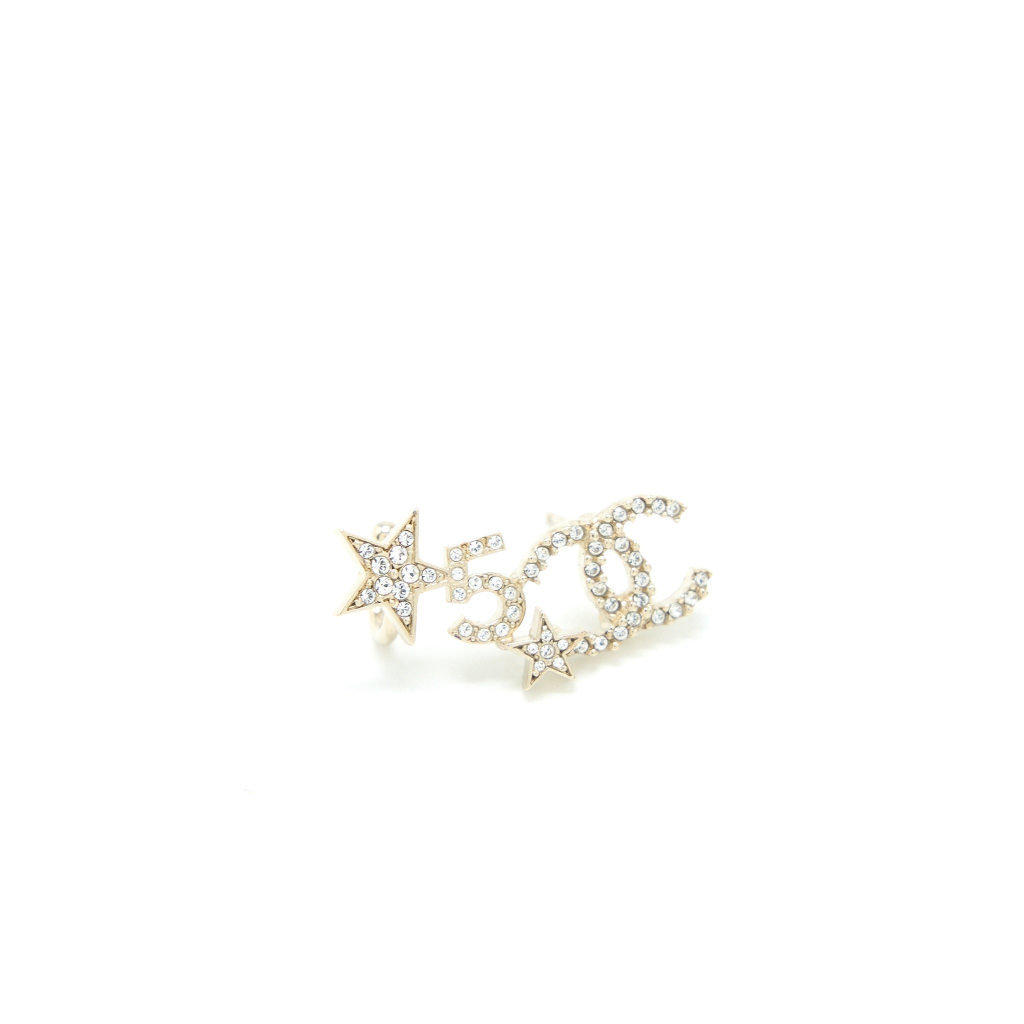 Chanel CC Logo No.5 Star Earrings Crystal Light Gold Tone
