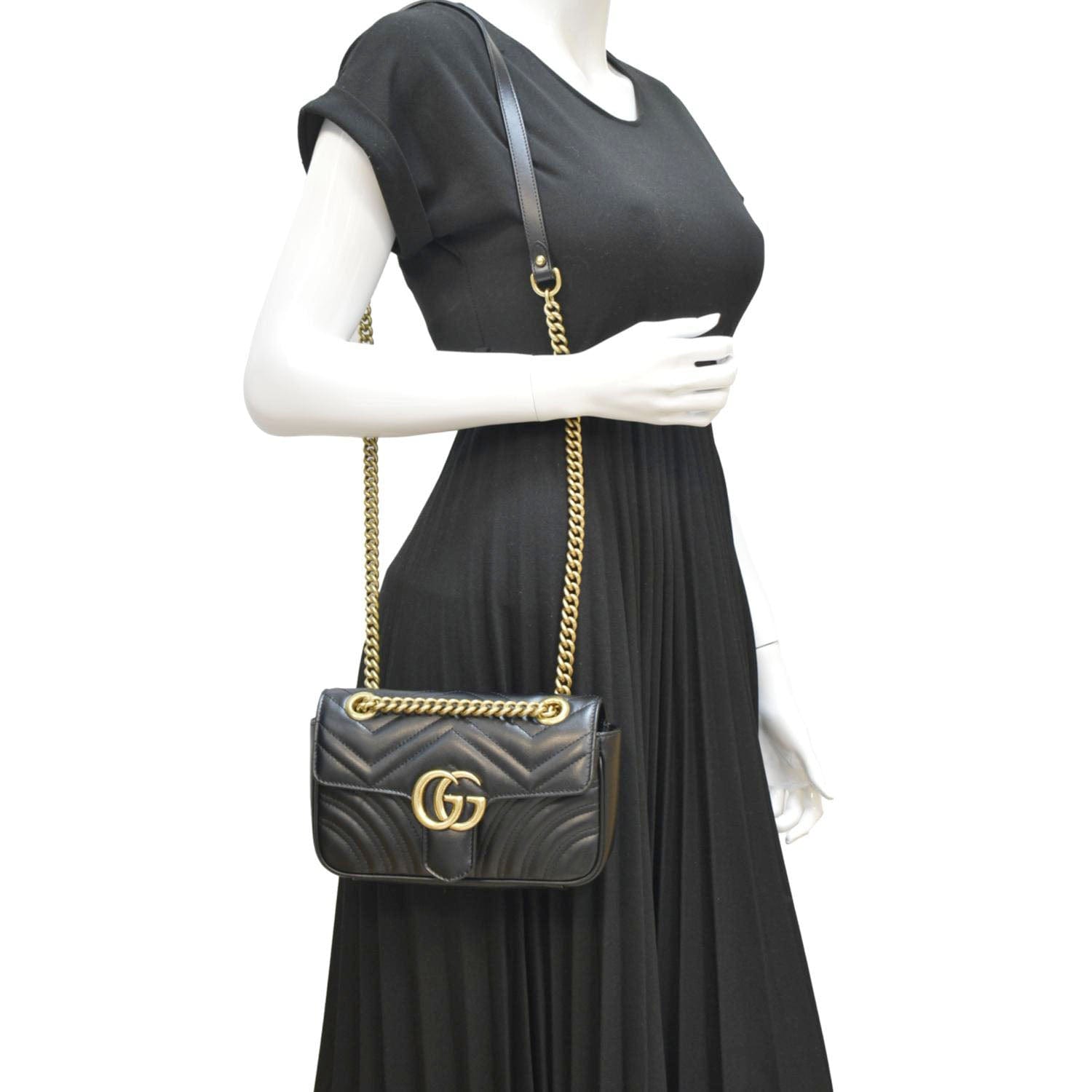 GUCCI GG Marmont Mini Leather Shoulder Bag Black 446744